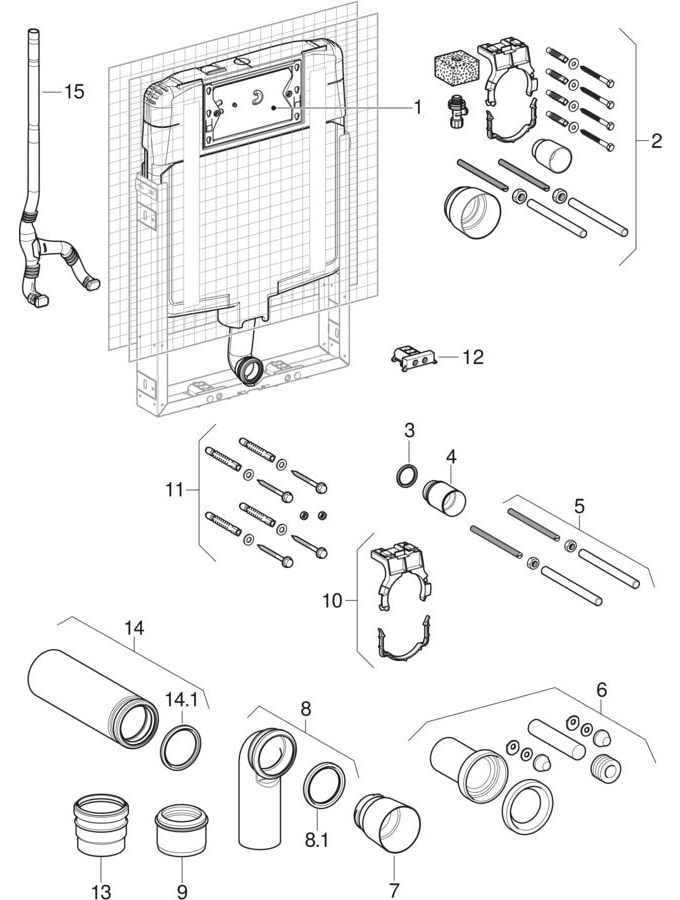 Geberit Kombifix elementai pakabinamas WC puodas, su Sigma potinkiniu bakeliu, 8 cm