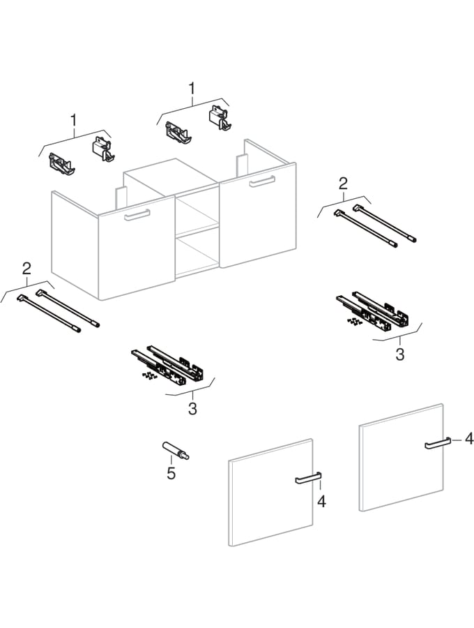 Onderkasten voor dubbele wastafel, met twee laden en middenstelling (Geberit Renova Nr. 1 Plan, Renova Plan)