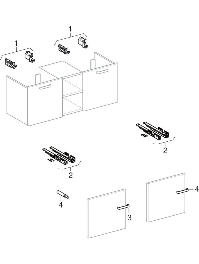 Cabinets for double washbasin, with two drawers and centre shelf (Geberit Renova Nr. 1 Plan, Renova Plan)