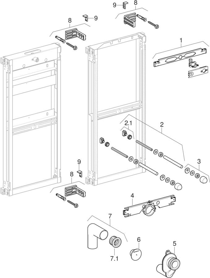 Montážní prvky pro pisoár Geberit Kombifix, bez soupravy pro hrubou montáž