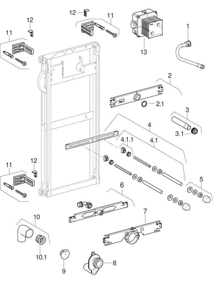 Elementy montażowe Geberit Kombifix do pisuaru, uniwersalne
