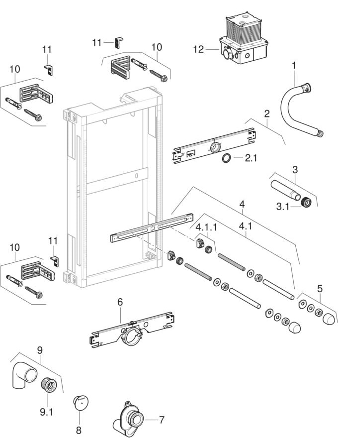 Montážní prvky pro pisoár Geberit Kombifix, univerzální, ovládání shora