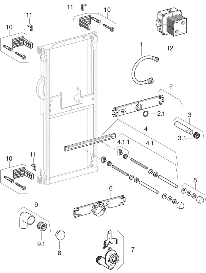 Montážní prvky pro pisoár Geberit Kombifix, univerzální, pro skryté ovládání splachování pisoáru