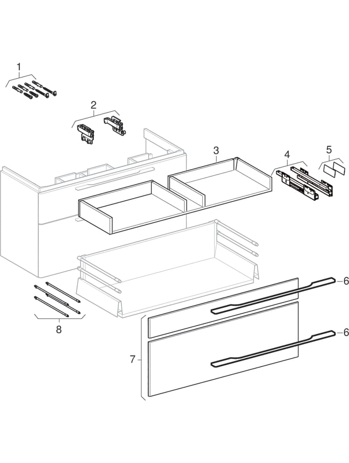 Muebles bajos para lavabo de dos senos, con dos cajones (Geberit Smyle, 335, Traffic)