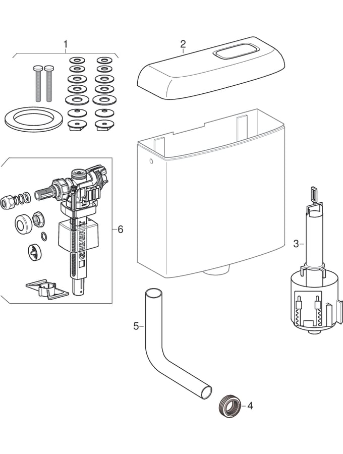 Exposed cisterns with stop-and-go flush (Geberit Renova, Renova Nr. 1)