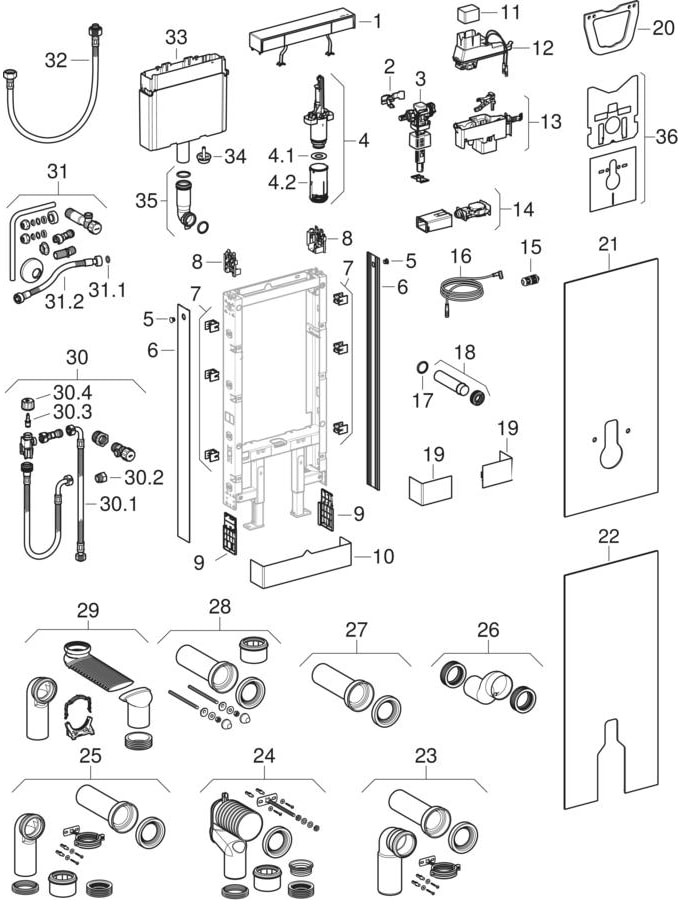 Sprängskiss: Frontplåt för Geberit Monolith modul för vägghängd WC, 114 cm: Skifferoptik / Stengods