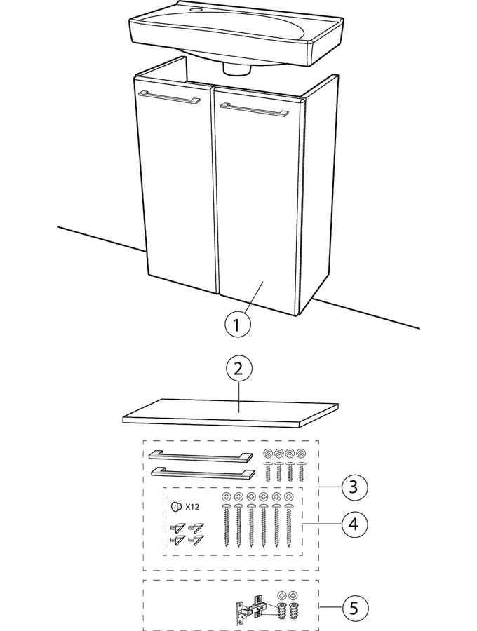 Spintelė praustuvui mažiems vonios kambariams su dviem durelėmis, 51,5 cm pločio (Ifö Sign)