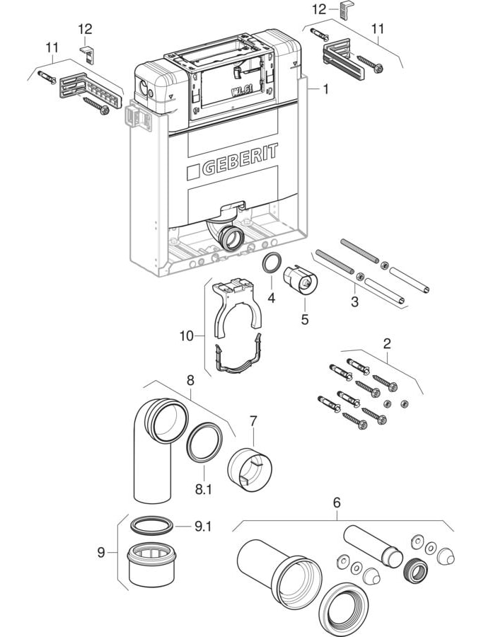 Asma klozet için Geberit Kombifix elemanları, Alpha gömme rezervuar 12 cm ile