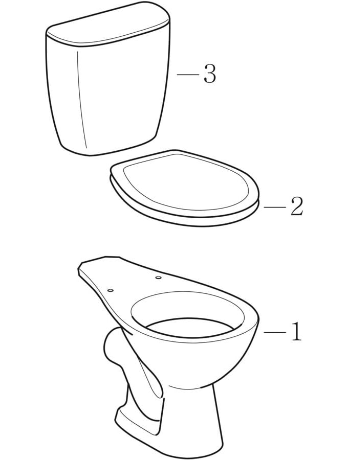 Sets of floor-standing WC with close-coupled exposed cistern (Geberit Bastia)