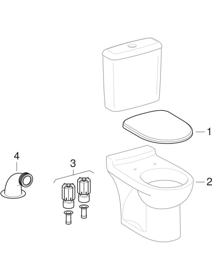 Sets of floor-standing WC with close-coupled exposed cistern (Geberit Prima)