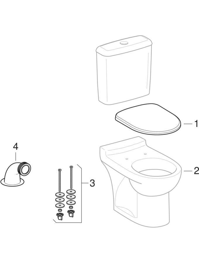Sets of floor-standing WC with close-coupled exposed cistern (Geberit Prima)