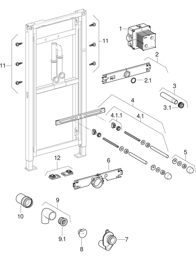 Geberit Duofix frames for urinal, 130 cm, pipe interrupter