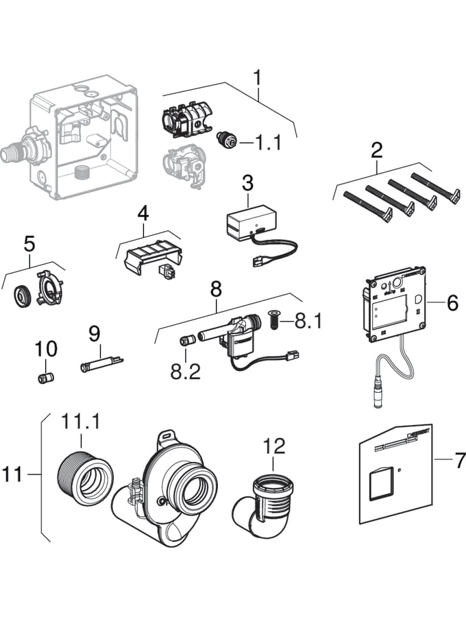 Commandes d’urinoir, montage encastré, non visible