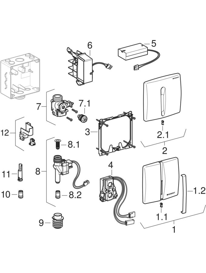 Pisuarų valdymo sistemos su elektronine nuleidimo funkcija, maitinimas iš tinklo, Basic