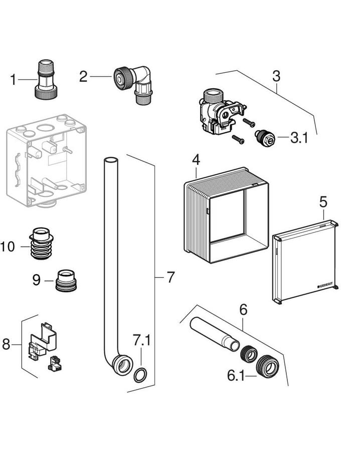 Potinkinio montavimo dalių rinkiniai pisuarų valdymo sistemai Basic