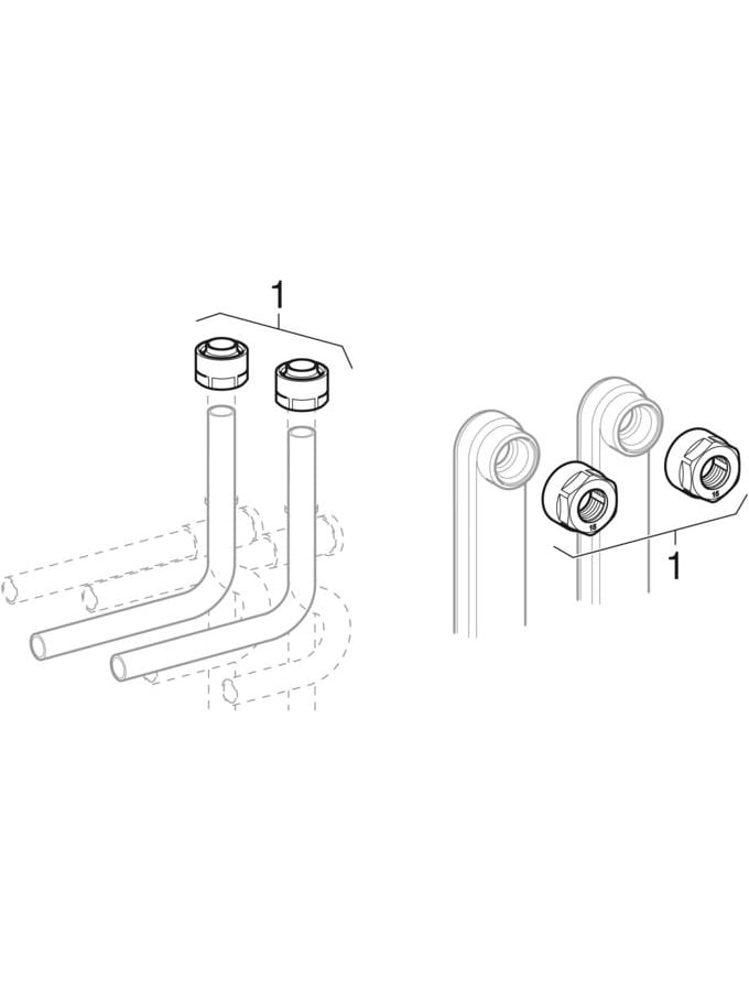 Geberit Mepla metal pipe connectors, with adapter with union nut for Eurocone