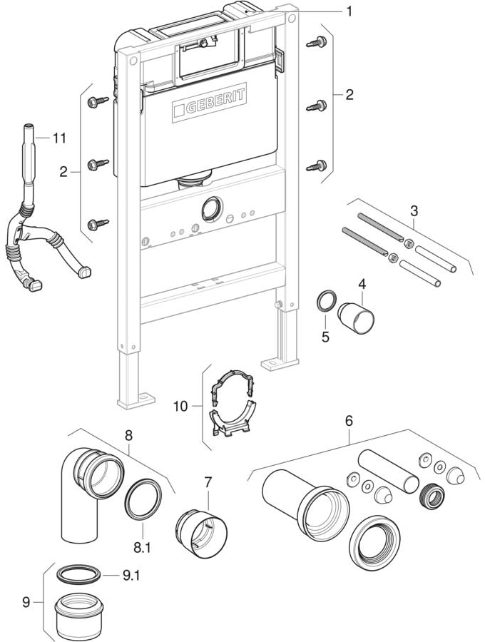 Geberit Duofix frames for wall-hung WC, with Kappa concealed cistern 15 cm (UP120, Artline)