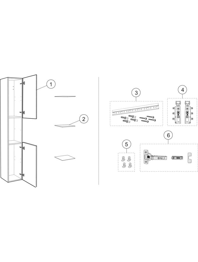 Korkeat kaapit kahdella ovella ja avoimella laskutasolla (IDO Select)