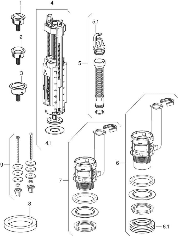 Flush valves type 290, dual or single flush