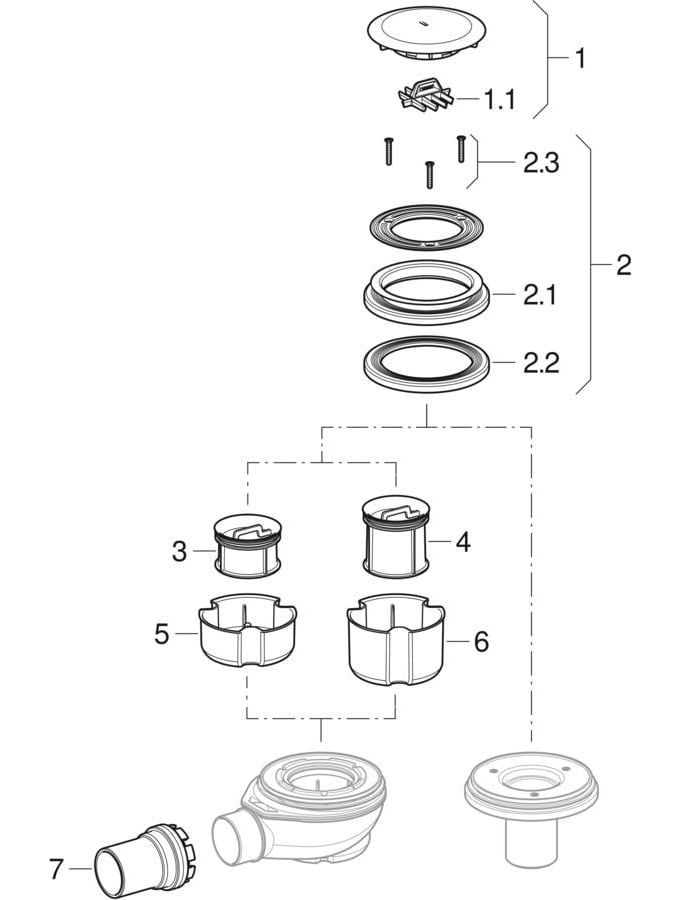 Odtoky sprchovej vaničky d90, výška zápachovej uzávierky 30 mm a 50 mm, s odtokom PE