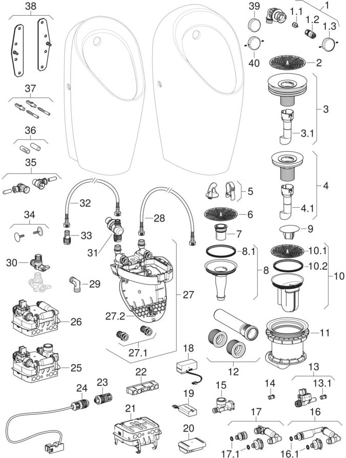 Sprängskiss: Geberit nätkabel med adapter: vit