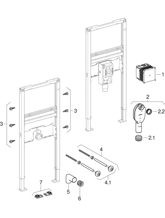 Geberit Duofix frames for washbasin, 112 cm, deck-mounted tap with concealed function box