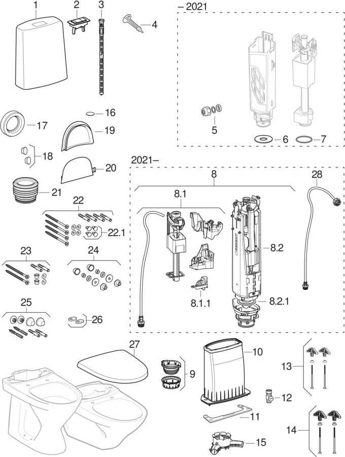 WC med synlig cistern (Ifö/IDO/Porsgrund Pala, Seven D, Seven D 10, Seven D 11, Seven D 13, Seven D 19, Seven D Image)