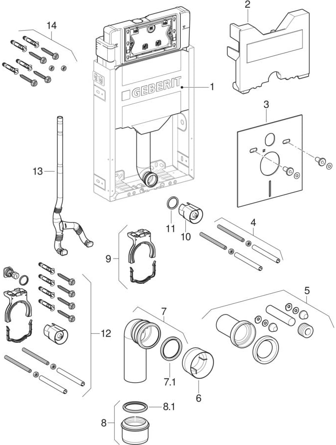 Estruturas para sanita suspensa Geberit Kombifix, com autoclismo de interior Sigma 12 cm (UP320)