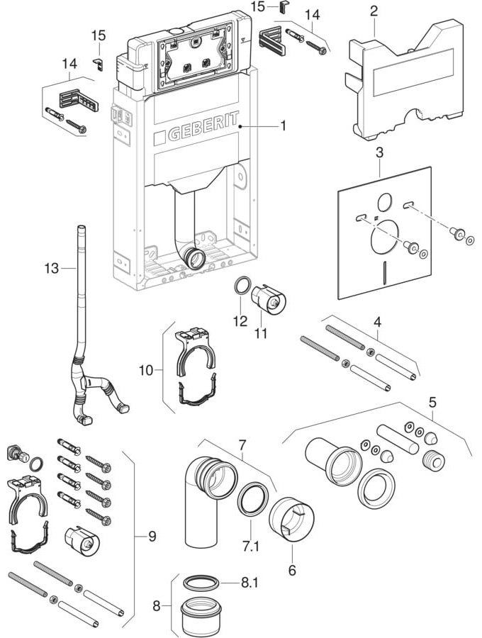 Moduli per vaso sospeso Geberit Combifix, con cassette di risciacquo da incasso Sigma 12 cm, regolabili in profondità (UP320)