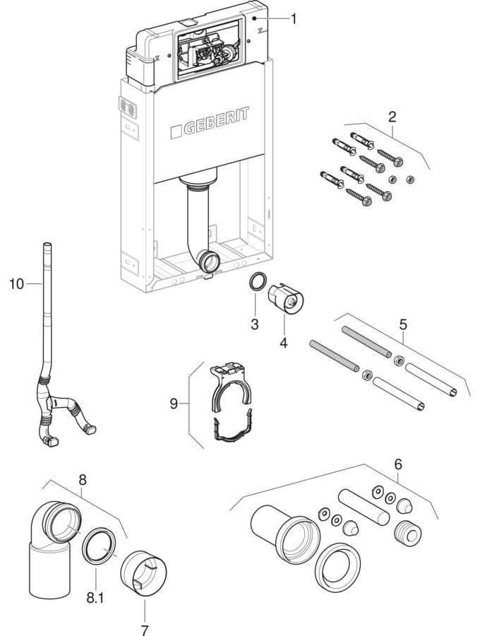 Elemente de instalare Geberit Kombifix pentru vas WC suspendat, cu rezervor încastrat Delta 12 cm (UP100)