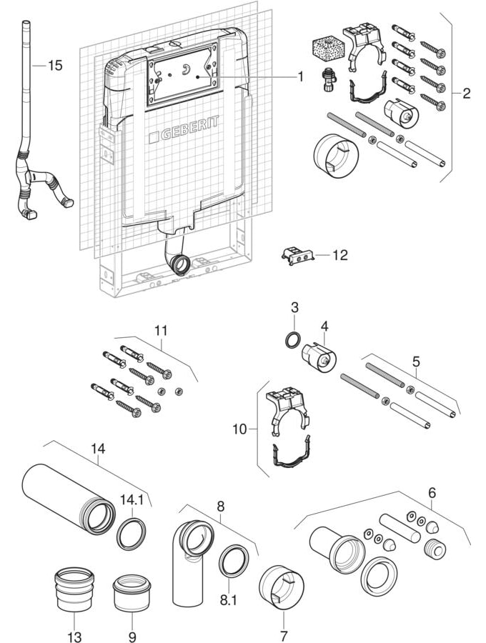Geberit Kombifix elemendid seinale paigaldatavale WC-potile, Sigma varjatud loputuspaagiga 8 cm