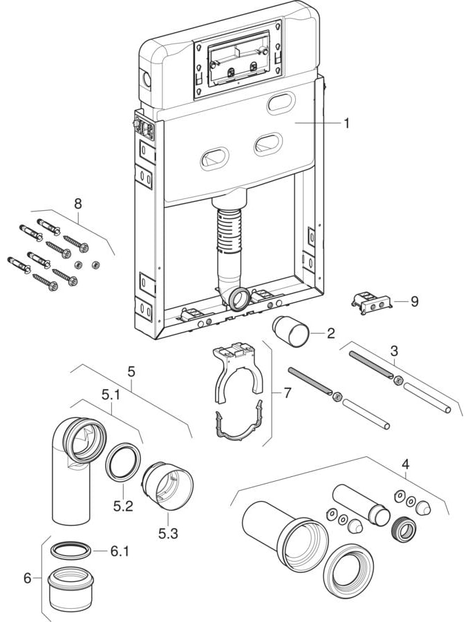 Geberit Kombifix elements for wall-hung WC, with Alpha concealed cistern 8 cm, IN