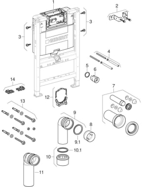 Geberit Duofix elements for wall-hung WC, with Alpha concealed cistern 12 cm