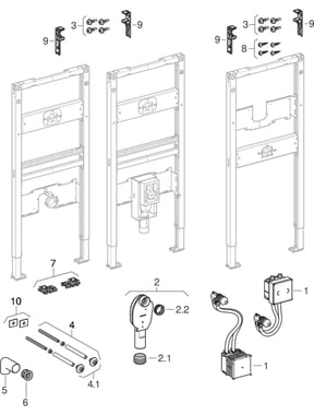 Geberit Duofix elementai praustuvui, 130 cm, į sieną montuojamiems praustuvų maišytuvams su potinkine funkcine dėžute