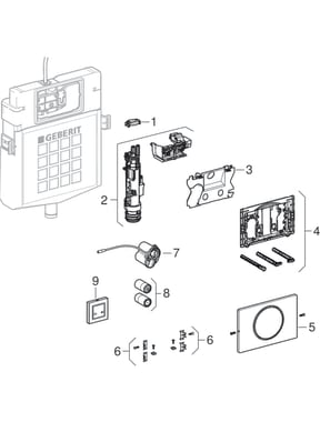 WC flush controls with electronic flush actuation, battery operation, RF-controlled button, for pull-down rail, for Sigma concealed cistern 12 cm