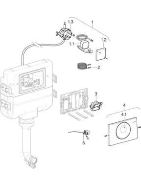Commandes de WC à déclenchement électronique du rinçage, alimentation sur secteur, rinçage à 1 quantités, plaque de déclenchement Mambo, sans contact, pour réservoir à encastrer type UPpowerflush