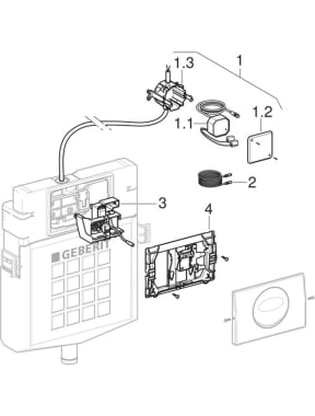 Comandi per WC con azionamento del risciacquo elettronico, funzionamento a rete, risciacquo a una quantità, placca di comando Alfa, senza contatto