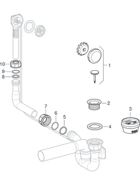 Écoulements de baignoire avec actionnement rotatif, d65, longueur 51 cm, principe du contre-courant