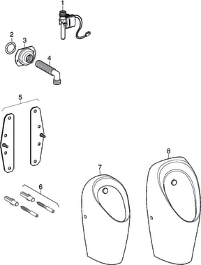 Renovation sets for electronic urinal flush control, cover plate 13 x 13 cm, for installation element, fitted inlet