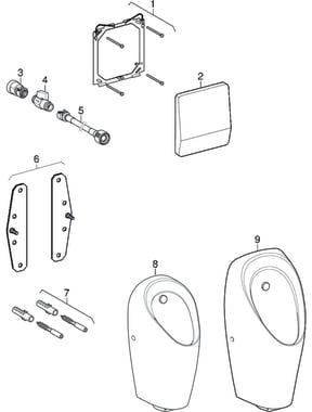 Renovation sets for urinal flush control, cover plate or actuator plate 18 x 21 cm