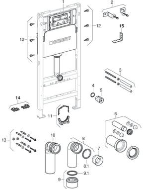 Geberit Duofix elements for wall-hung WC, with Alpha concealed cistern 12 cm (from year of manufacture 2023)